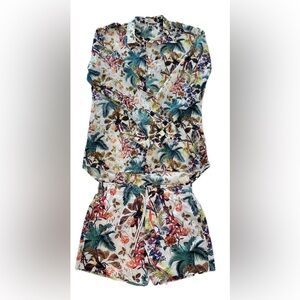 Professional Athletes Tropical Floral Matching Shirt & Shorts Set Floral- 44/XL